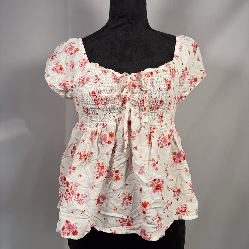 Y2K Floral Coquette Babydoll Milkmaid Top Womens Medium Cropped No Boundaries